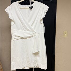DKNY Cream Wrap Mini Dress size 16 pit to pit 21